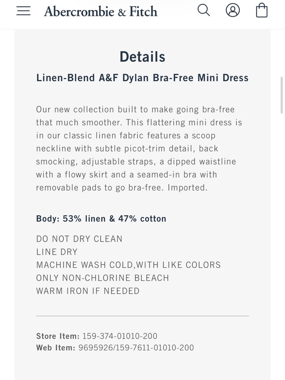 Abercrombie & Fitch Linen-Blend A&F Dylan Bra-Free Mini Dress - Small - Picture 6 of 9